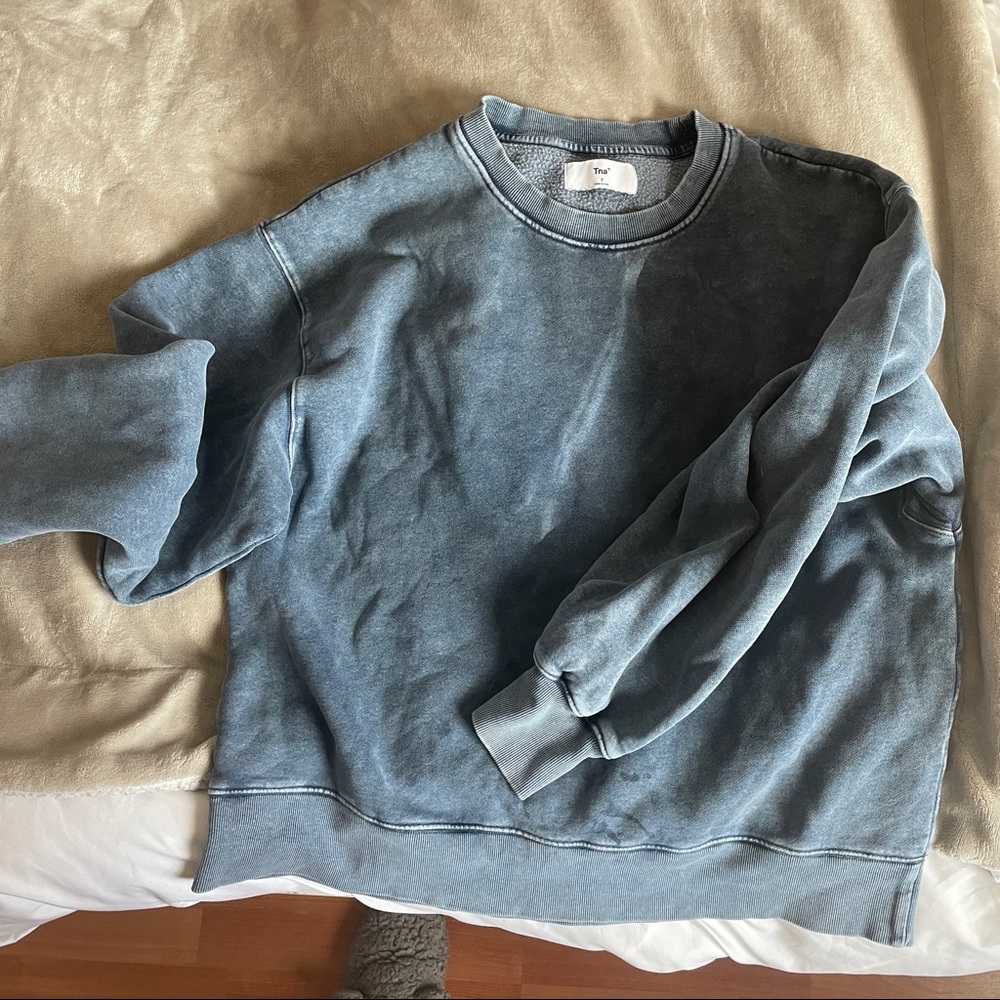 aritzia tna washed blue crewneck sweater
